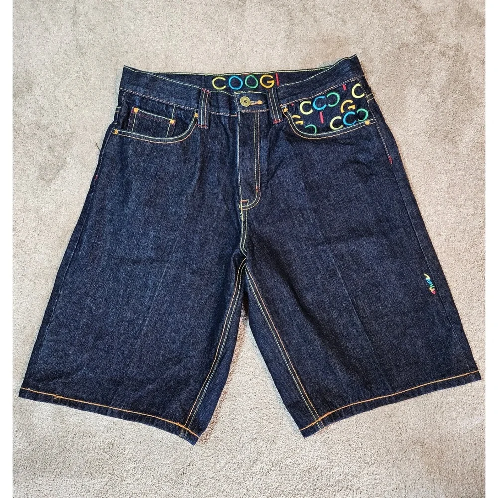 Coogi Denim Jorts Mens 36 Dark Wash Embroidered Baggy Skater Hip Hop Streetwear